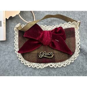 Lacemade Evil Cat Pet Bib Plaid Lace Velvet Bow Collar
